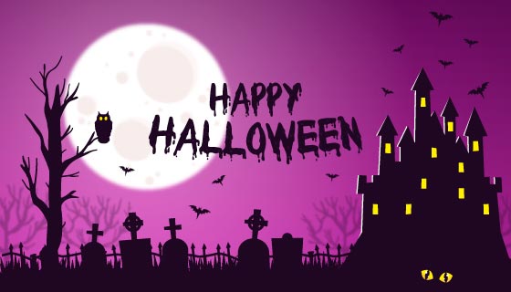 蝙蝠城堡设计万圣节背景矢量素材(AI/EPS)