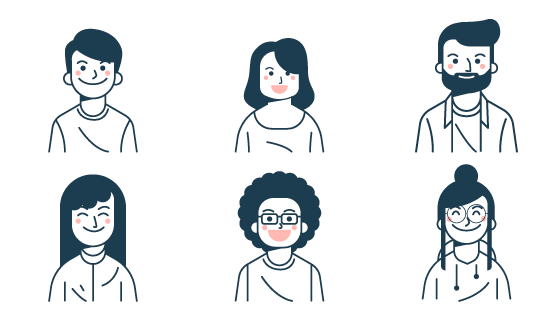 六个微笑的人物头像矢量素材(AI/EPS/PNG)