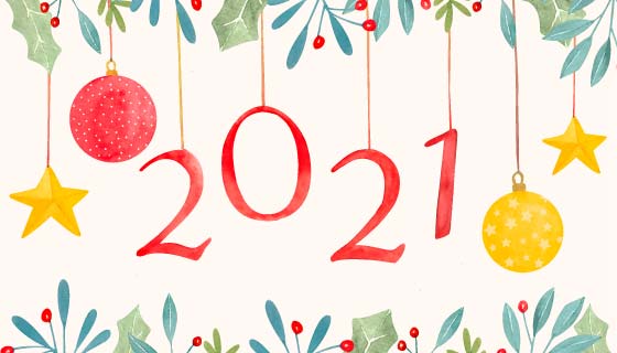水彩装饰2021新年快乐背景矢量素材(AI/EPS)