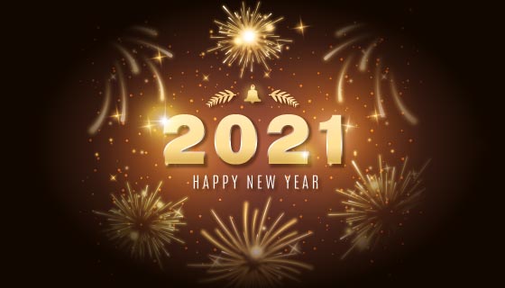 金色烟花2021新年快乐背景矢量素材(AI/EPS)