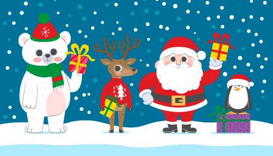 圣诞老人和其他三位可爱的圣诞人物矢量素材(AI/EPS)