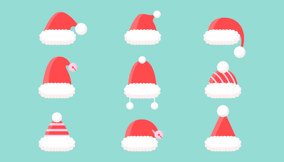 九顶可爱的圣诞帽矢量素材(AI/EPS/PNG)