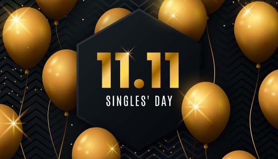 金色气球设计双11光棍节/购物节矢量素材(AI/EPS)
