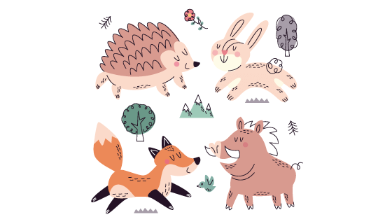 四种手绘涂鸦风格的动物矢量素材(AI/EPS/PNG)