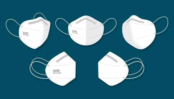 扁平风格不同视角的KN95口罩矢量素材(AI/EPS/PNG)