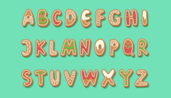 圣诞姜饼风格英文字母矢量素材(AI/EPS/PNG)