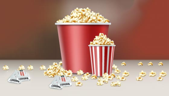 逼真的爆米花和电影票矢量素材(EPS)