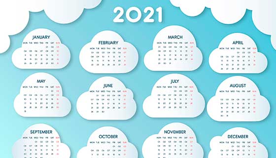 云朵设计2021年日历矢量素材(AI/EPS)