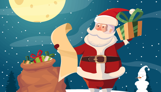 拿着礼物清单的圣诞老人矢量素材(EPS)