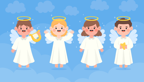 四位可爱的圣诞天使矢量素材(AI/EPS)