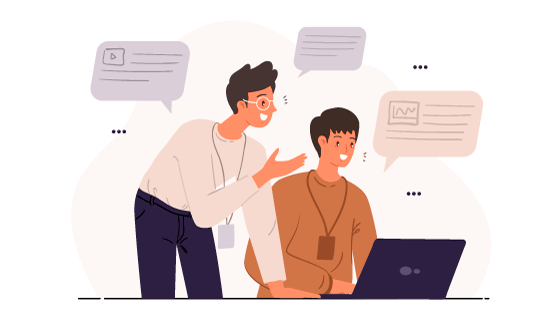 对着电脑讨论工作的人物插画矢量素材(AI/EPS)