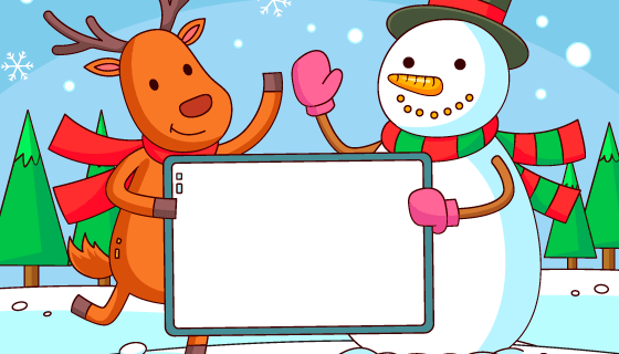 圣诞雪人和麋鹿手持白板矢量素材(AI/EPS)