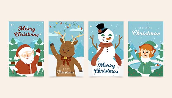 四张扁平风格圣诞节贺卡矢量素材(AI/EPS)