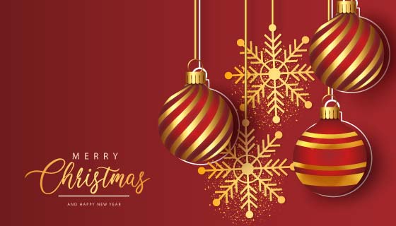 金色圣诞球和雪花设计圣诞节矢量素材(EPS)