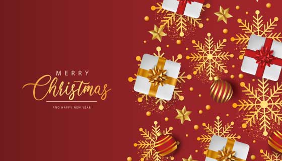 圣诞礼物和圣诞球设计圣诞节背景矢量素材(EPS)