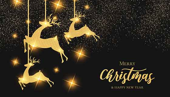 金色圣诞驯鹿设计圣诞节背景矢量素材(EPS)