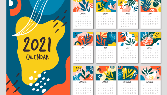 手绘植物设计2021年日历矢量素材(AI/EPS)