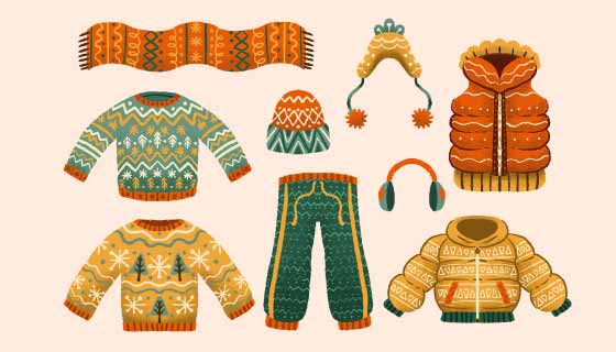 手绘风格的冬天衣物矢量素材(AI/EPS/PNG)