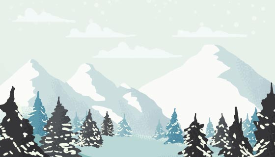 水彩风格的冬天景色矢量素材(AI/EPS)