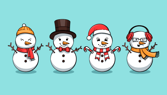 四个可爱的雪人矢量素材(AI/EPS/PNG)