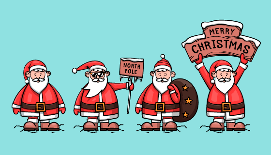 四位手绘风格的圣诞老人矢量素材(AI/EPS/PNG)