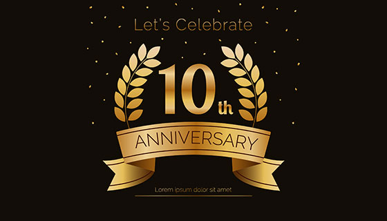 金色十周年纪念日矢量素材(EPS/AI)