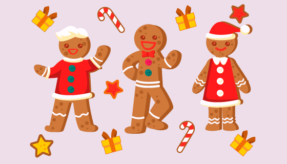 可爱的姜饼人饼干矢量素材(AI/EPS/PNG)