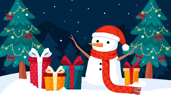 圣诞礼物和雪人设计圣诞节背景矢量素材(AI/EPS)