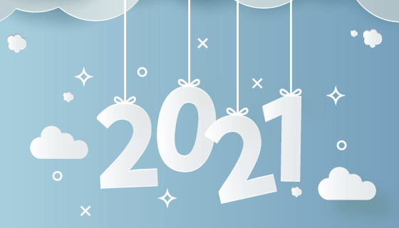 天空剪纸设计2021新年快乐矢量素材(EPS)