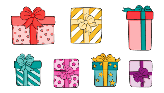 七个手绘风格的礼物/礼盒矢量素材(AI/EPS)