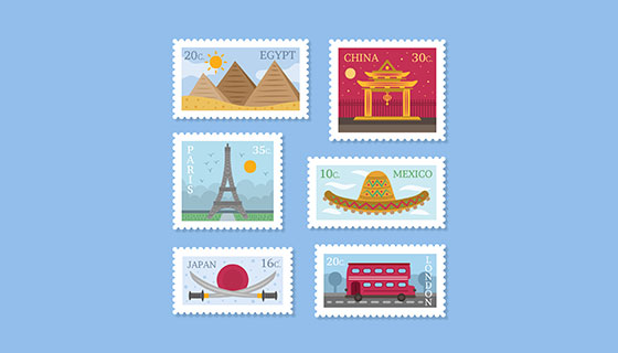 城市标志邮票矢量素材(EPS/AI)