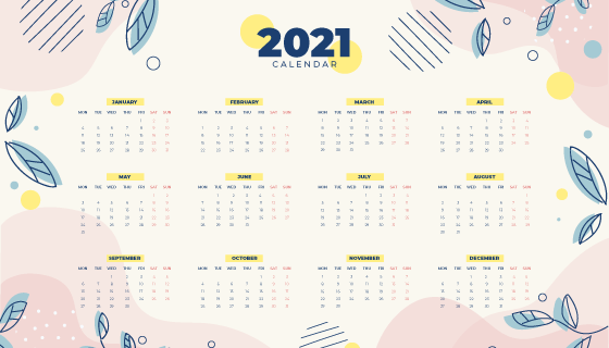 手绘叶子的漂亮2021年日历矢量素材(AI/EPS)