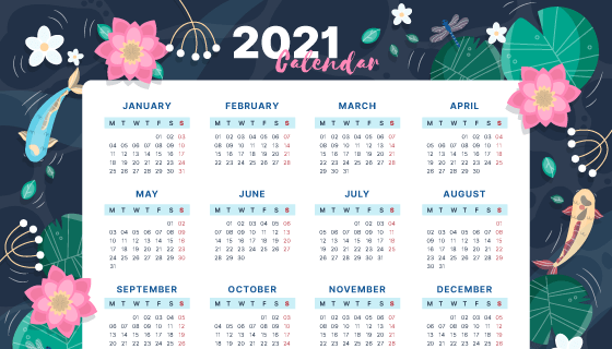 漂亮荷塘设计2021年日历矢量素材(AI/EPS)