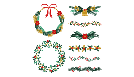 圣诞节花环花卉装饰矢量素材(AI/EPS/PNG)