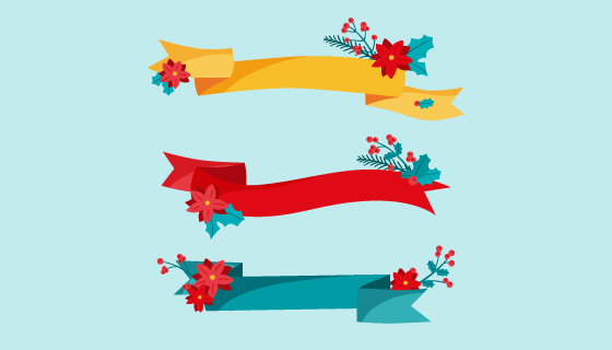 三条不同颜色的圣诞彩带矢量素材(AI/EPS/PNG)