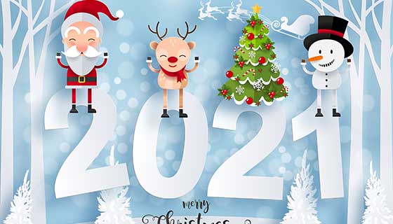 洁白的圣诞节背景和2021新年快乐背景矢量素材(EPS)