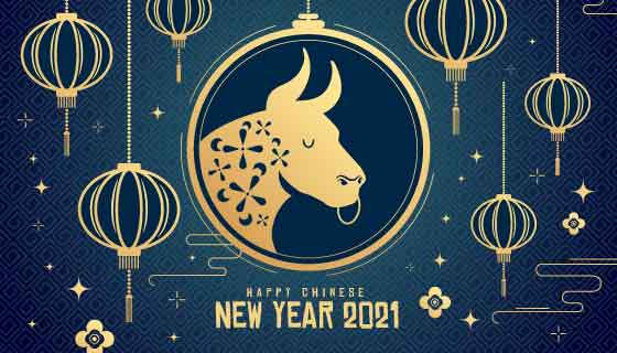 金色牛头设计2021牛年春节快乐矢量素材(AI/EPS)