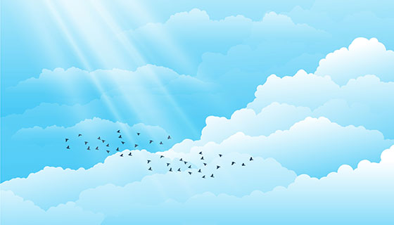 飞翔在天空白云中的鸟矢量素材(EPS/AI)