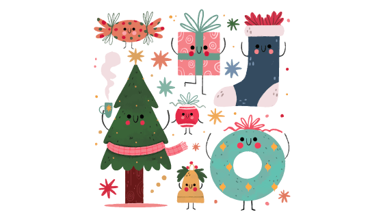 手绘涂鸦风格圣诞节元素矢量素材(AI/EPS/PNG)