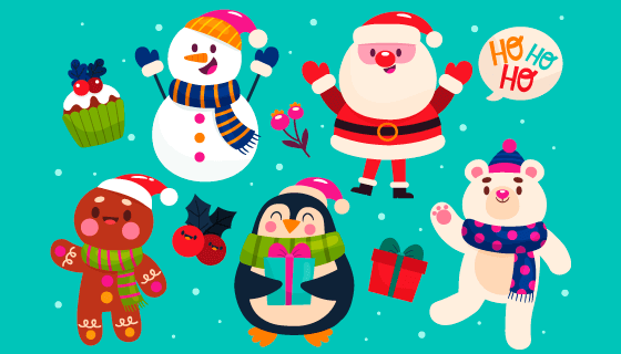 手绘风格可爱的圣诞人物矢量素材(AI/EPS/PNG)