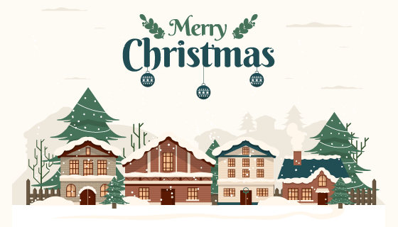 复古风格的圣诞小镇矢量素材(AI/EPS)