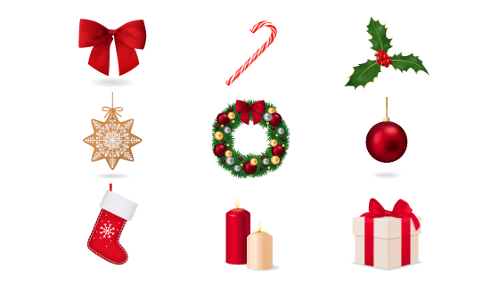 九个逼真的圣诞节元素矢量素材(EPS)