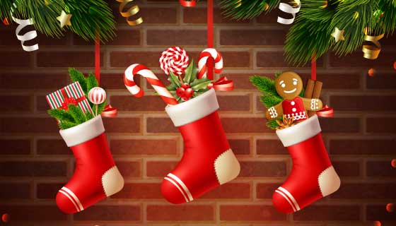 逼真的圣诞袜设计圣诞节背景矢量素材(EPS)