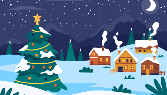 手绘风格的圣诞小镇矢量素材(AI/EPS)