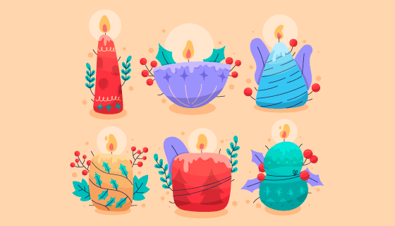 手绘风格的圣诞蜡烛矢量素材(AI/EPS)