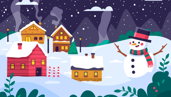 手绘风格的圣诞小镇矢量素材(AI/EPS)