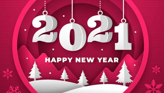 吊着的数字2021新年快乐背景矢量素材(AI/EPS)