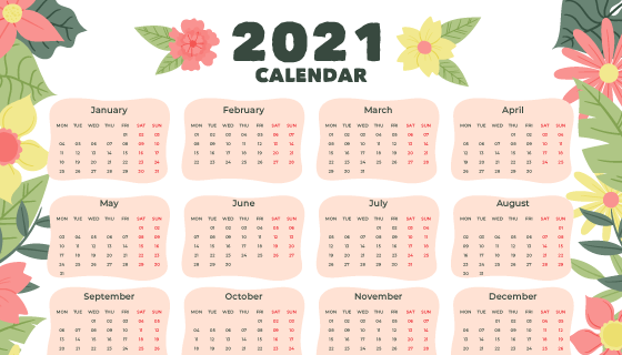 手绘花卉设计2021年日历矢量素材(AI/EPS)