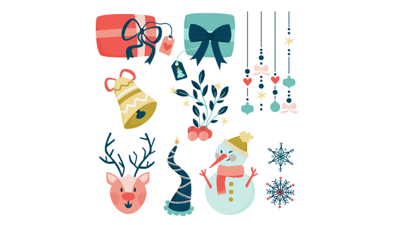 手绘可爱的圣诞元素矢量素材(AI/EPS/PNG)