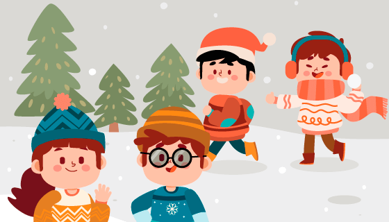 雪地里玩耍的孩子们矢量素材(AI/EPS)